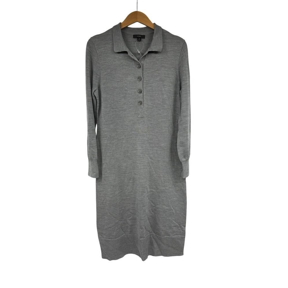 J. Crew Collared Merino Wool Sweater Dress Medium Smoke Gray Knit Midi Womens